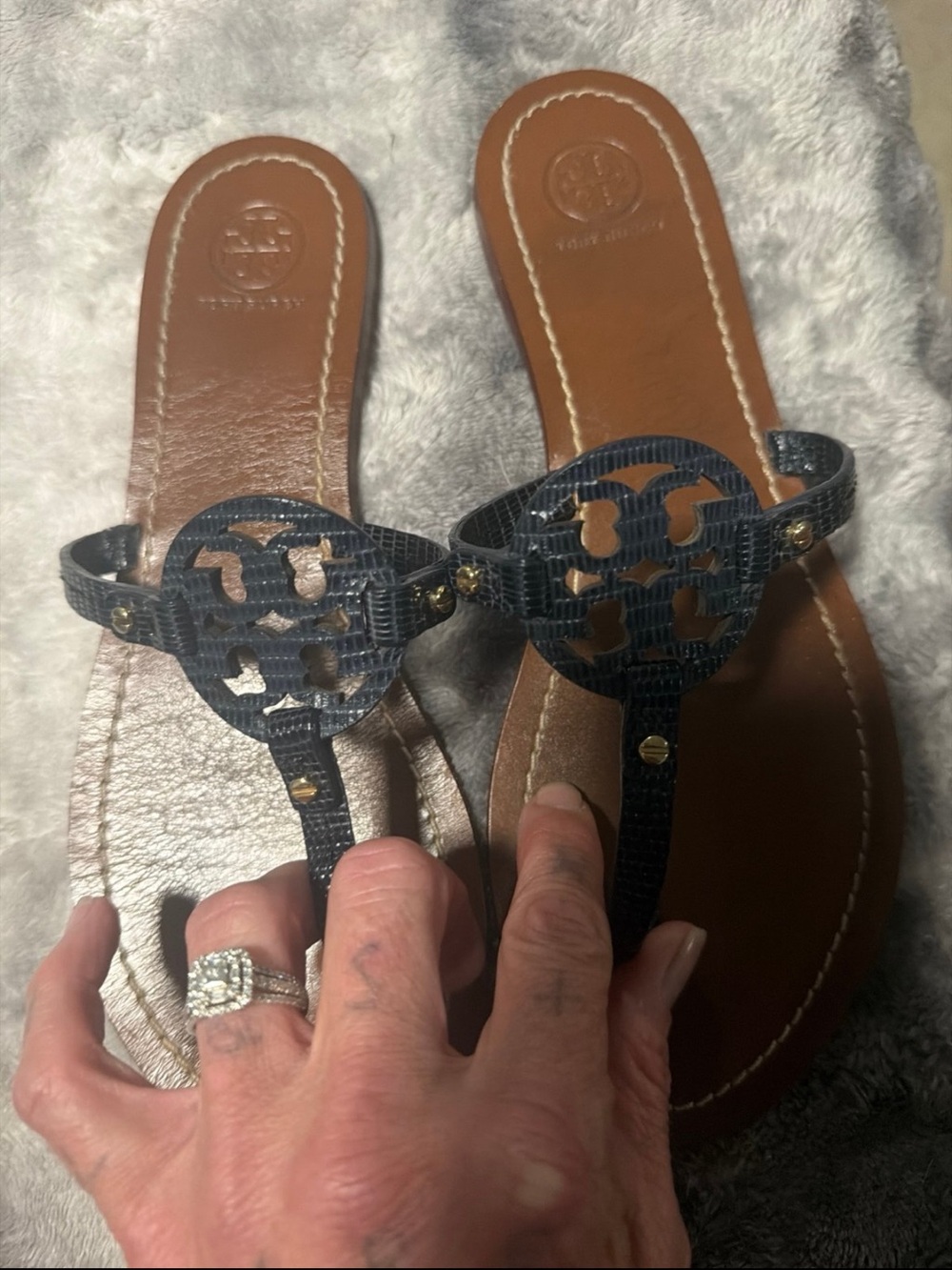 Tory Burch black leather Miller Logo Thong Sandals